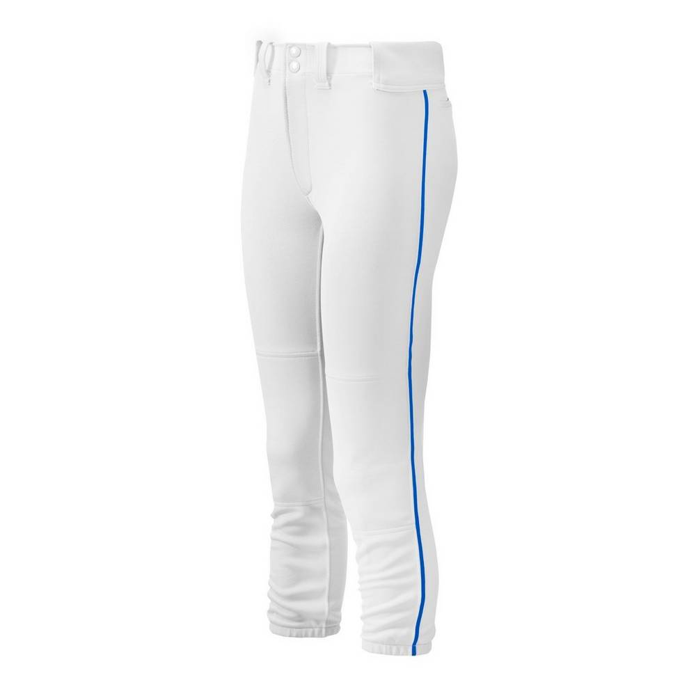 Calças Mizuno Softball Belted Piped - Mulher - Branco/Azul Marinho - NSZYL0793